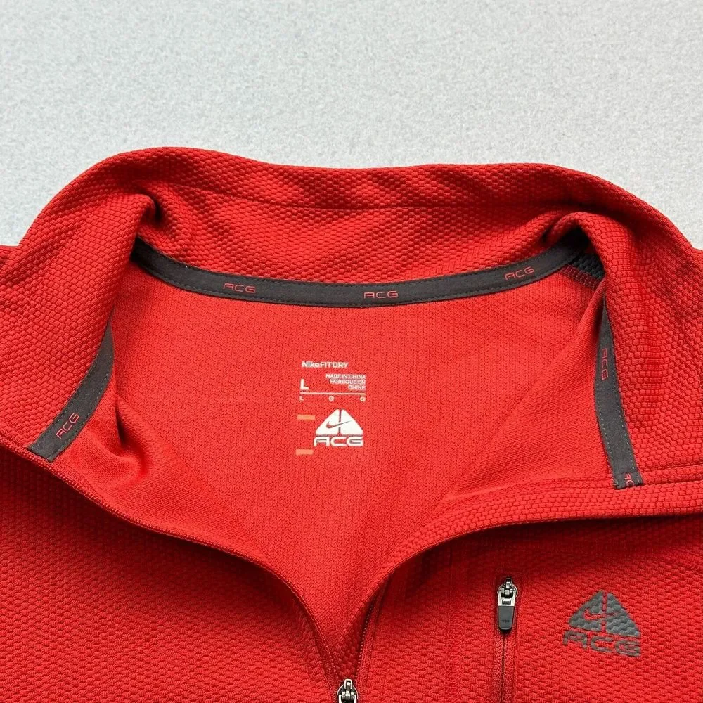 Nike Sweater Mens Large Red Gray ACG Lightweight 1/4 Zip Pullover Outdoor